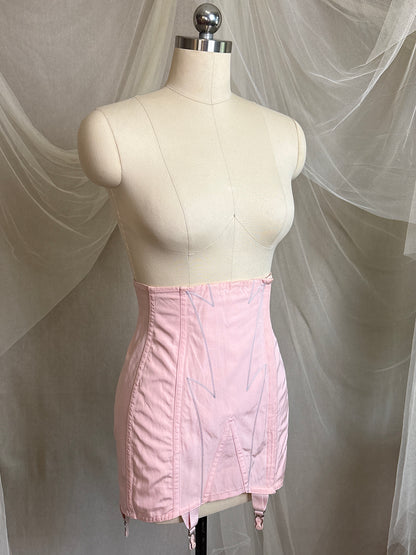Vintage 1940's - 1950's Girdle - Tea Rose Pink Rayon with Sky Blue Embroidery by Nemo | 27, XS