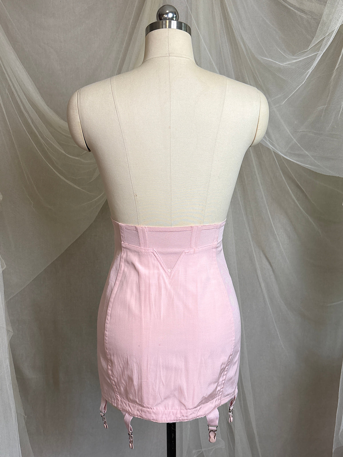 Vintage 1940's - 1950's Girdle - Tea Rose Pink Rayon with Sky Blue Embroidery by Nemo | 27, XS