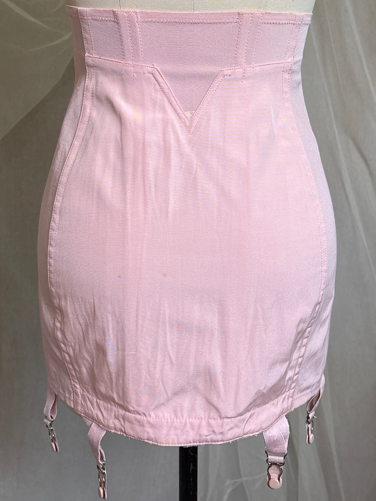 Vintage 1940's - 1950's Girdle - Tea Rose Pink Rayon with Sky Blue Embroidery by Nemo | 27, XS