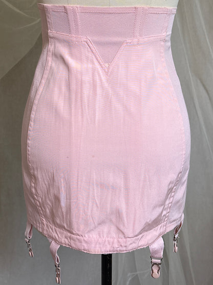 Vintage 1940's - 1950's Girdle - Tea Rose Pink Rayon with Sky Blue Embroidery by Nemo | 27, XS