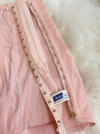 Vintage 1940's - 1950's Girdle - Tea Rose Pink Rayon with Sky Blue Embroidery by Nemo | 27, XS