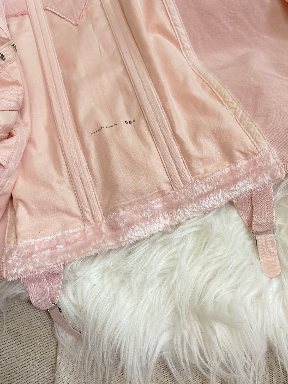 Vintage 1940's - 1950's Girdle - Tea Rose Pink Rayon with Sky Blue Embroidery by Nemo | 27, XS