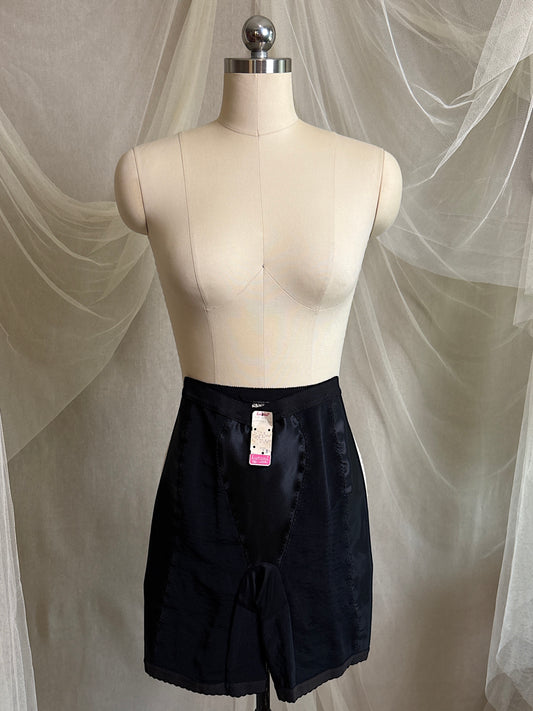 Vintage 1960's Long Leg Girdle - Black Rayon Satin & Mesh with Adjustable Garters - Fortuna - New with Tags | XS, S