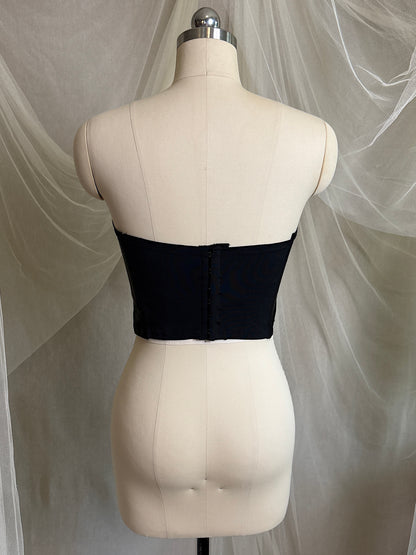 Vintage 1950's Strapless Cathedral Bra - Black Satin with Sheer Mesh Inserts & lace by Juno | 34 B