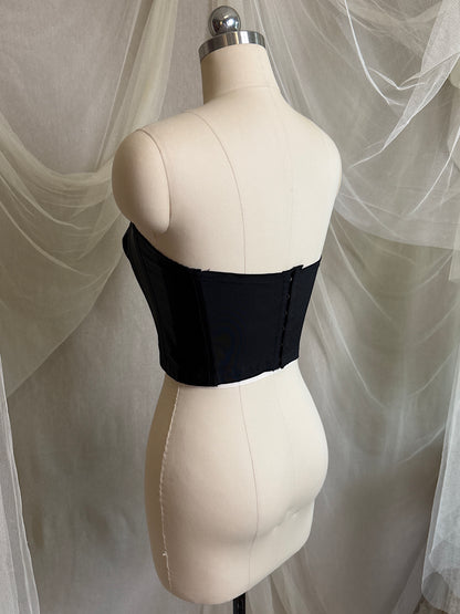 Vintage 1950's Strapless Cathedral Bra - Black Satin with Sheer Mesh Inserts & lace by Juno | 34 B