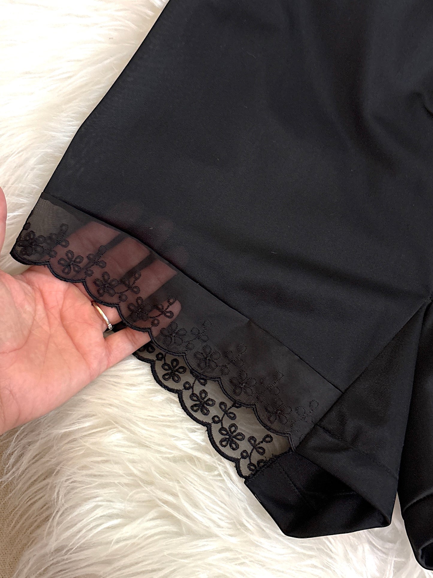 Vintage 1950's Tap Pants - Silky Black Nylon with Eyelet Chiffon Hem by Goldette - New with Tags | XS, S