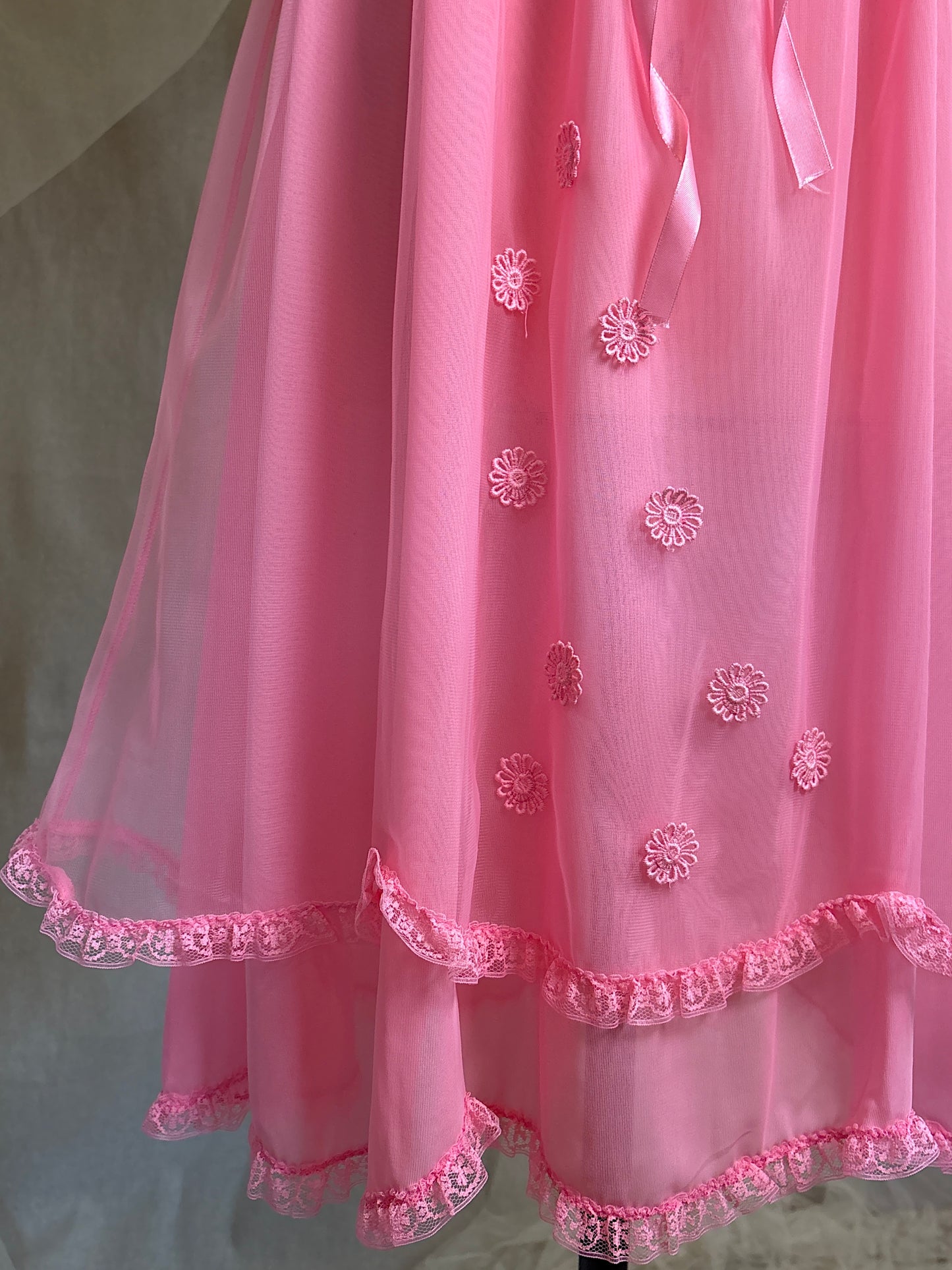 Vintage 1960's Babydoll Nightgown - Rich Fuchsia Pink Nylon Chiffon with Ruffled Lace & Appliqués by Capri Originals | S, M