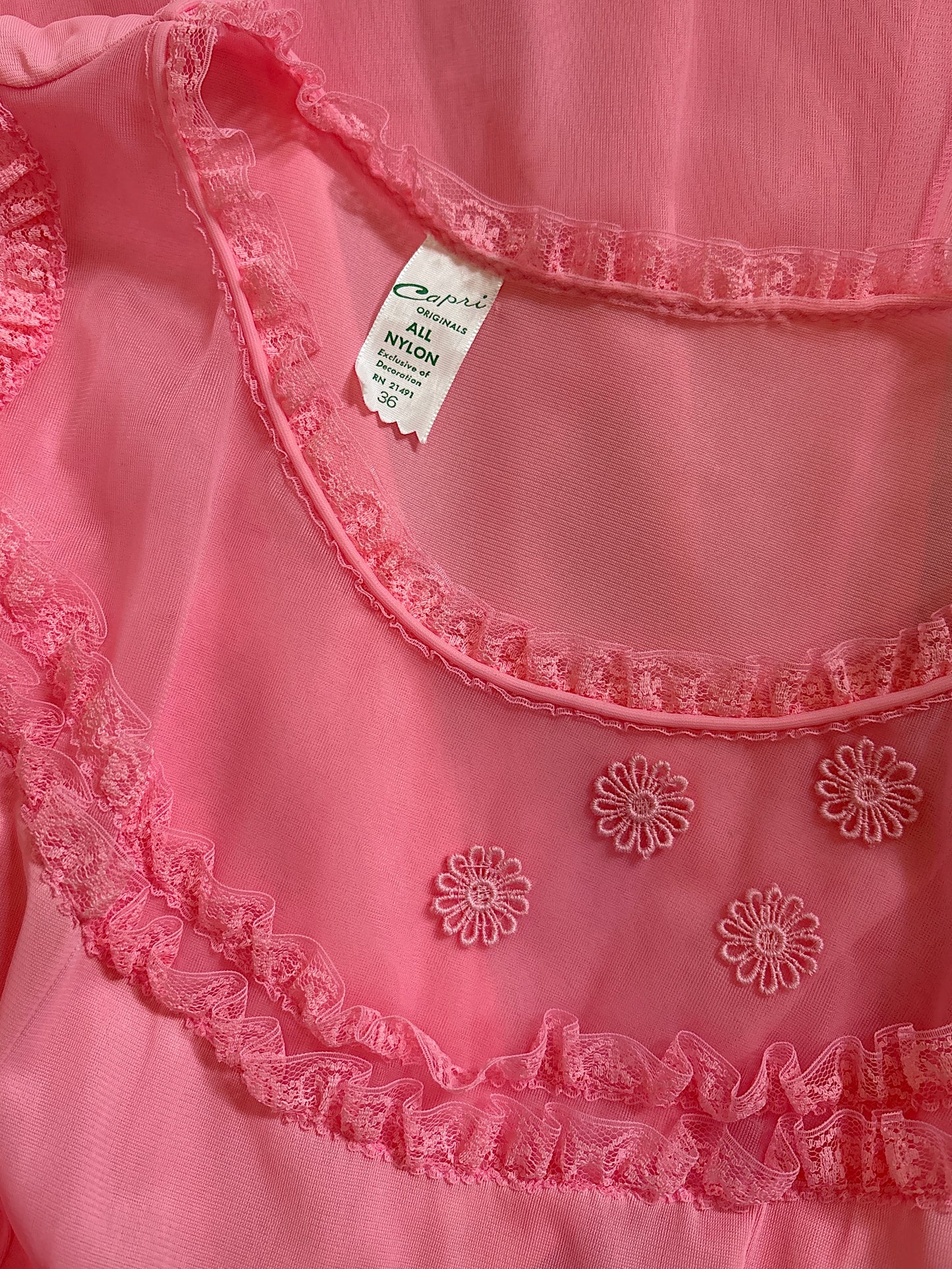 Vintage 1960's Babydoll Nightgown - Rich Fuchsia Pink Nylon Chiffon with Ruffled Lace & Appliqués by Capri Originals | S, M