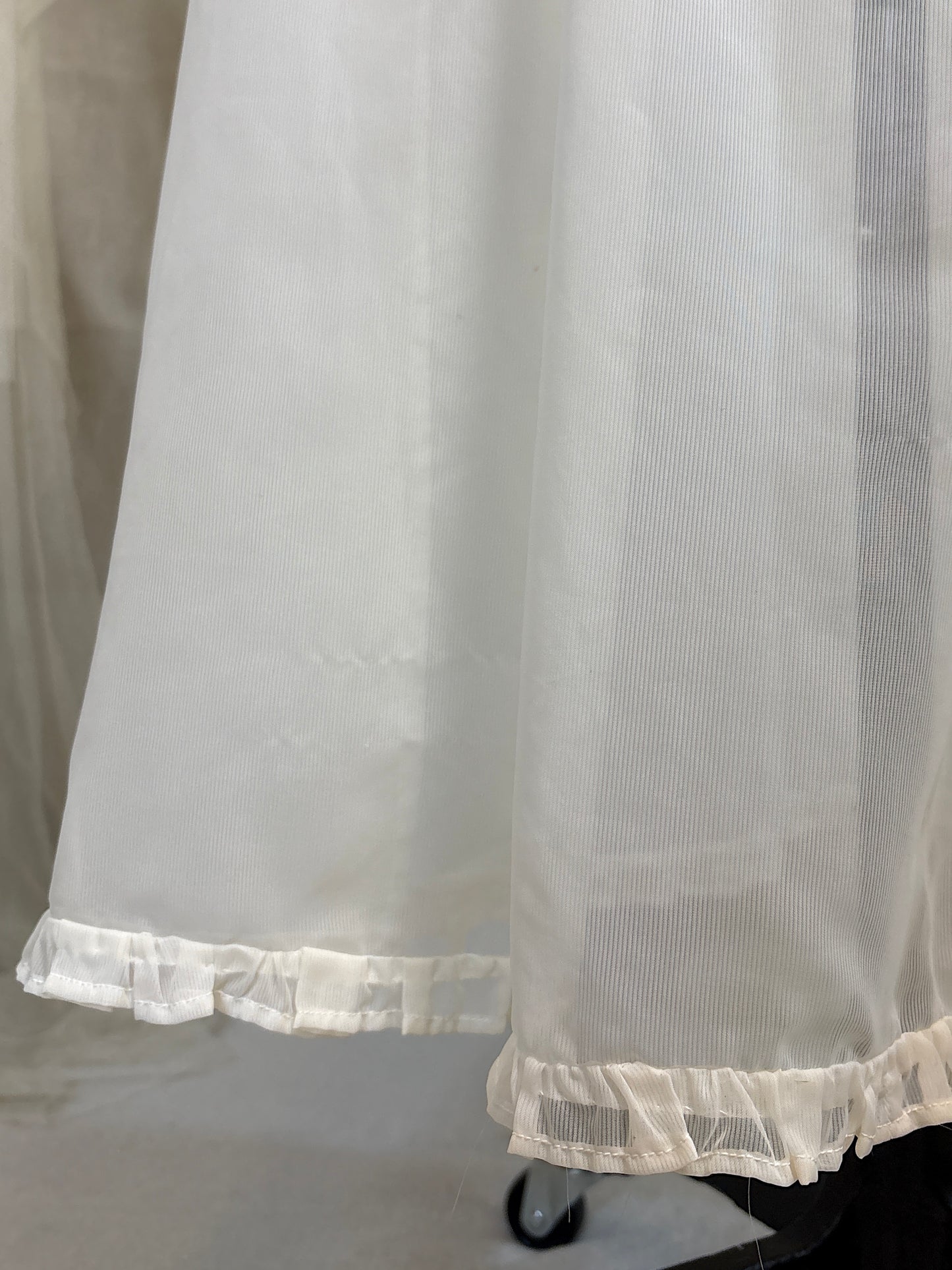 Vintage 1940's - 1950's Nightgown - Sheer Cream Nylon Chiffon with Pinstripe Detail & Ruffled Lace by Patolaine | S, S-M