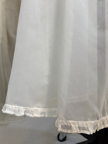 Vintage 1940's - 1950's Nightgown - Sheer Cream Nylon Chiffon with Pinstripe Detail & Ruffled Lace by Patolaine | S, S-M