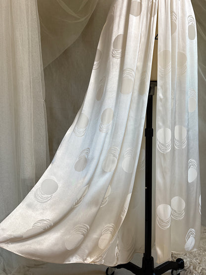 Vintage 1940's Dressing Gown - Pearl White Crepe-Back Rayon Satin with Geo Matte Print | S, M