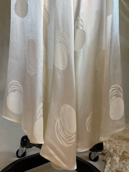 Vintage 1940's Dressing Gown - Pearl White Crepe-Back Rayon Satin with Geo Matte Print | S, M