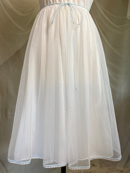 Vintage 1950's - 1960's Babydoll Nightgown - Sheer White Nylon Chiffon with Baby Blue Piping by Gotham | S, M