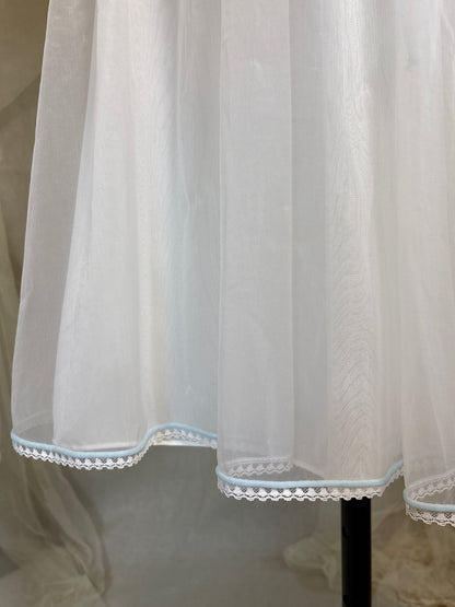 Vintage 1950's - 1960's Babydoll Nightgown - Sheer White Nylon Chiffon with Baby Blue Piping by Gotham | S, M