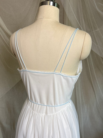 Vintage 1950's - 1960's Babydoll Nightgown - Sheer White Nylon Chiffon with Baby Blue Piping by Gotham | S, M