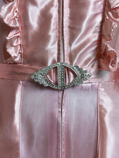 Vintage 1940’s-1950's Dressing Gown - Princess Pink Rayon Satin with Rhinestone Belt | S, M