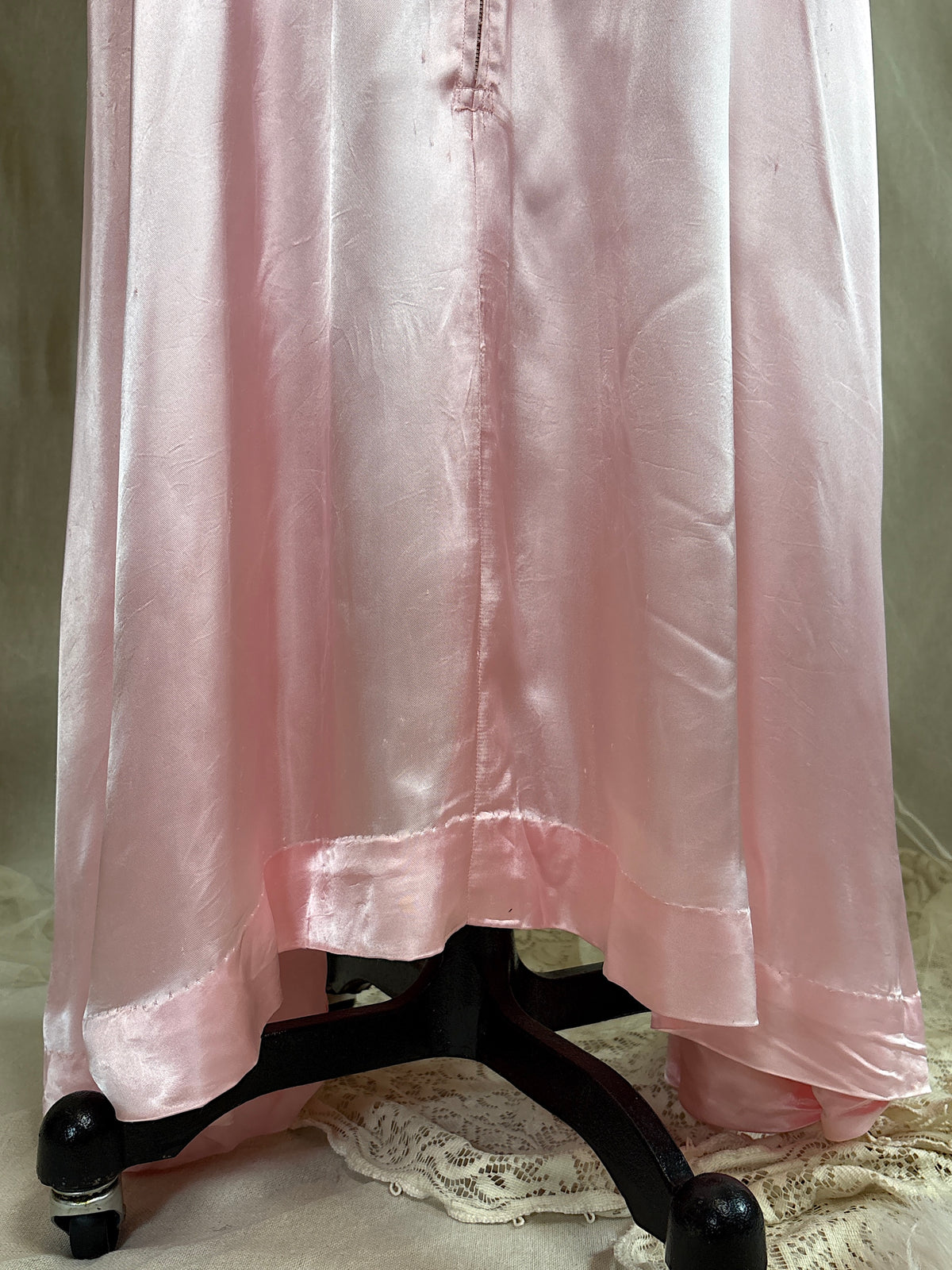 Vintage 1940’s-1950's Dressing Gown - Princess Pink Rayon Satin with Rhinestone Belt | S, M