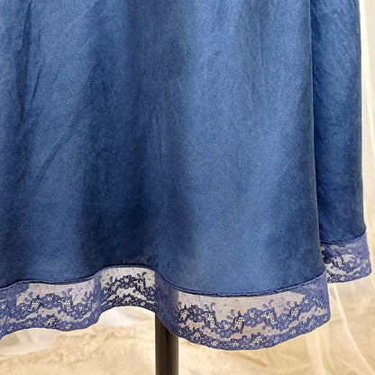 Vintage 1930's-1940's Deep Indigo blue Silk Satin Slip with Cotton Lace by Fischer's Heavenly, Size S, M
