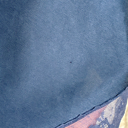 Vintage 1930's-1940's Deep Indigo blue Silk Satin Slip with Cotton Lace by Fischer's Heavenly, Size S, M