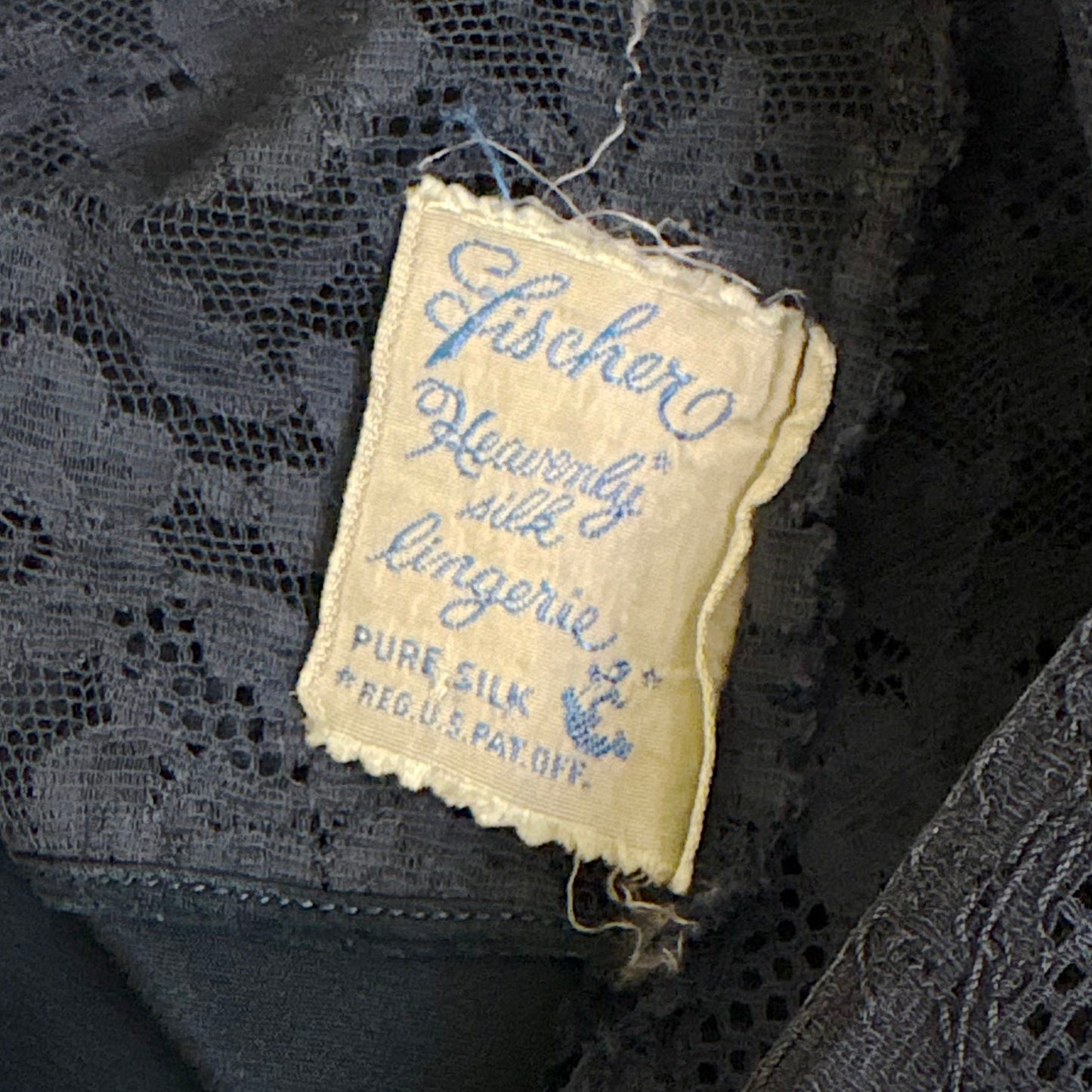 Vintage 1930's-1940's Deep Indigo blue Silk Satin Slip with Cotton Lace by Fischer's Heavenly, Size S, M