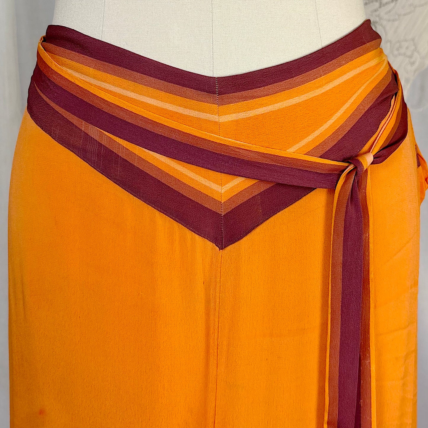 Antique 1920's Orange & Burgundy Silk Japanese Kimono Style Palazzo Lounge Pants with Matching Satchel, size S, M
