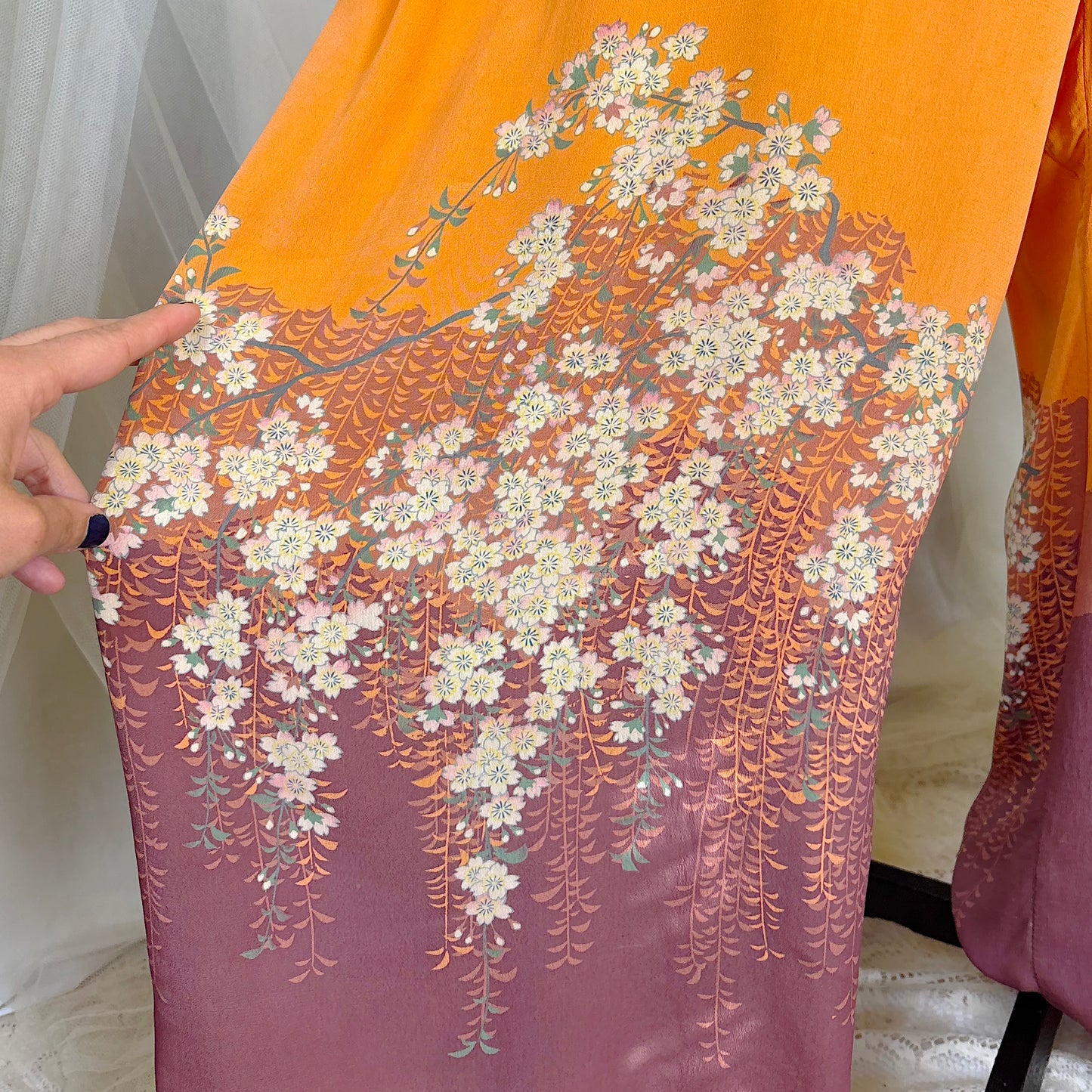 Antique 1920's Orange & Burgundy Silk Japanese Kimono Style Palazzo Lounge Pants with Matching Satchel, size S, M