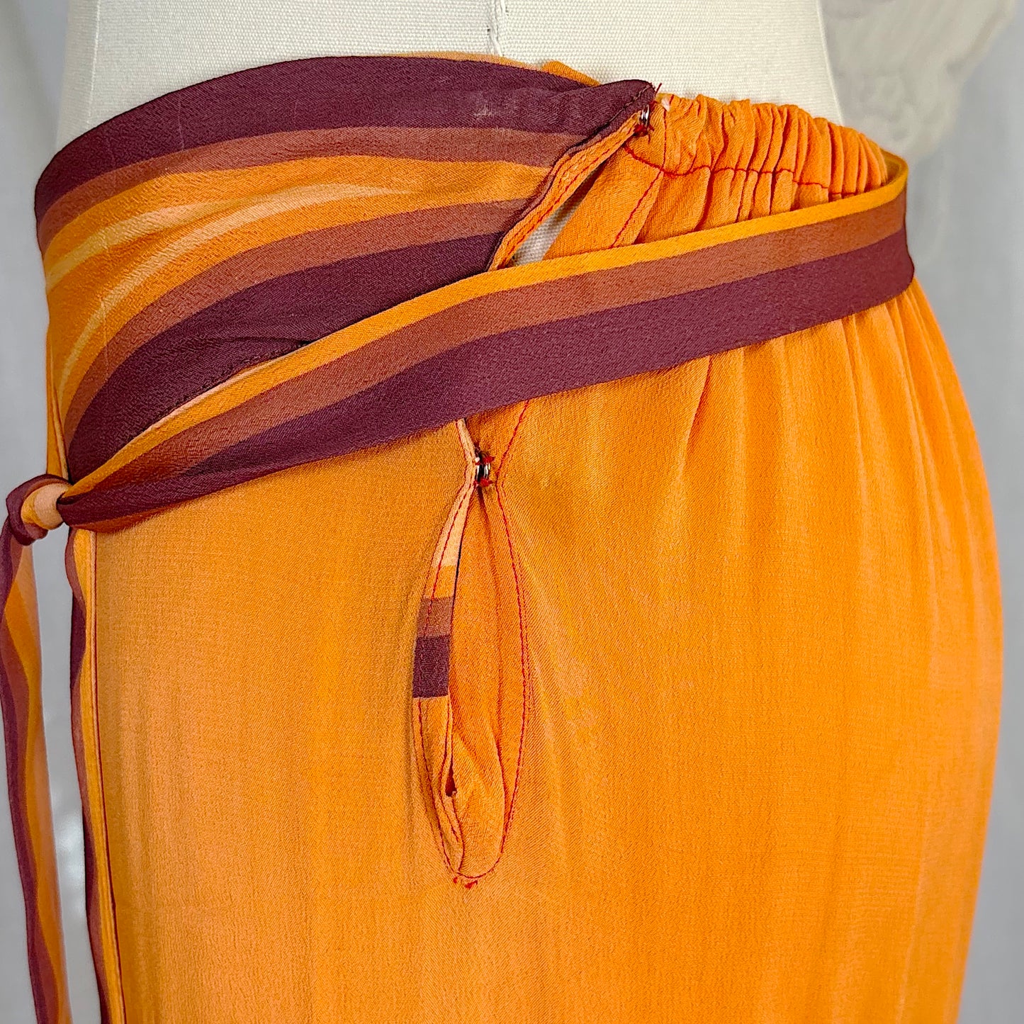 Antique 1920's Orange & Burgundy Silk Japanese Kimono Style Palazzo Lounge Pants with Matching Satchel, size S, M
