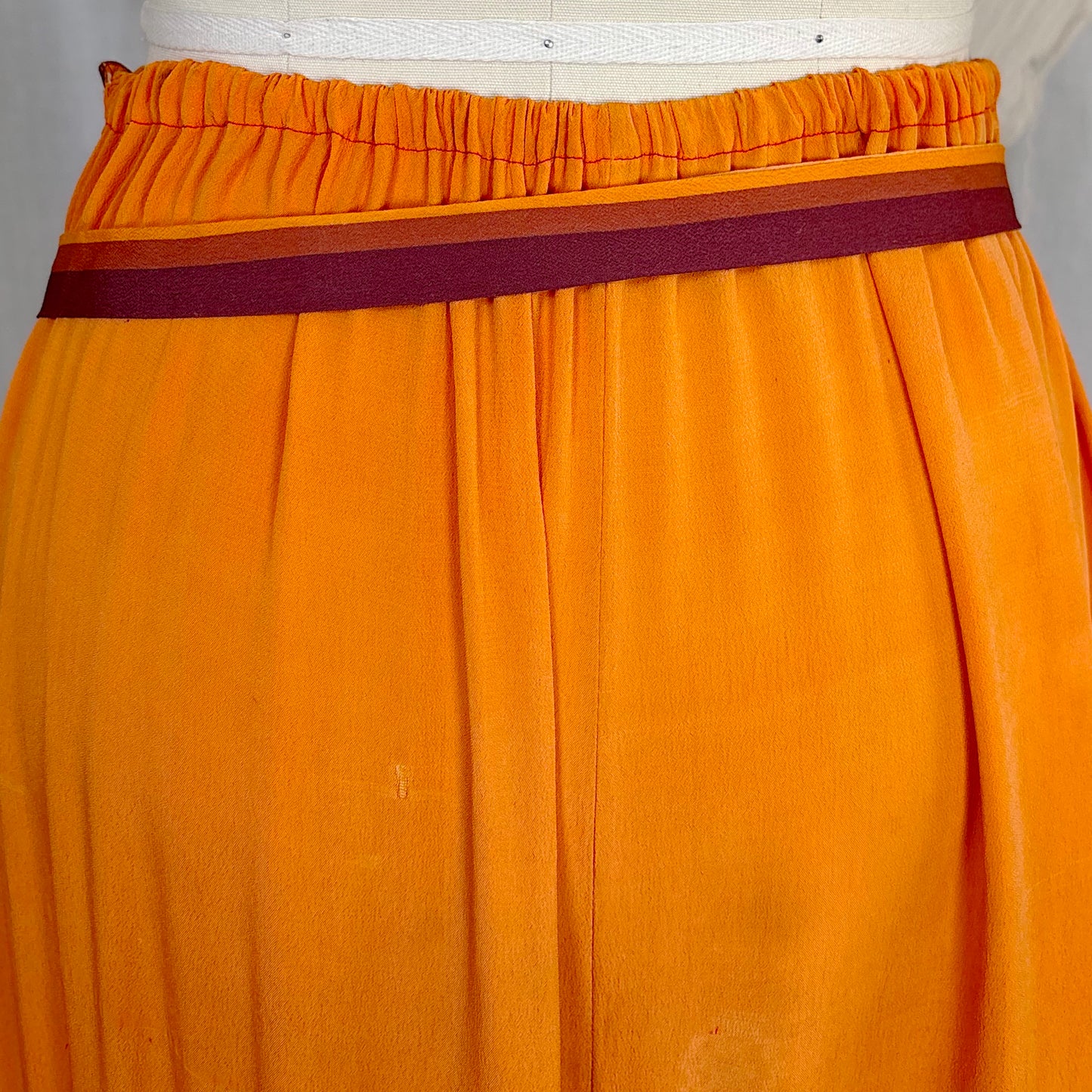 Antique 1920's Orange & Burgundy Silk Japanese Kimono Style Palazzo Lounge Pants with Matching Satchel, size S, M