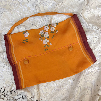 Antique 1920's Orange & Burgundy Silk Japanese Kimono Style Palazzo Lounge Pants with Matching Satchel, size S, M