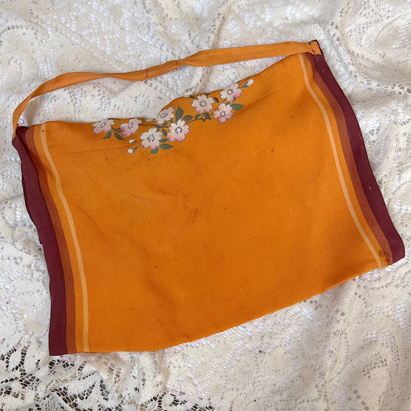 Antique 1920's Orange & Burgundy Silk Japanese Kimono Style Palazzo Lounge Pants with Matching Satchel, size S, M