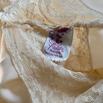 1940's Slip - Pearly White Rayon Satin with Ivory Cotton Lace by Fischer Heavenly Lingerie | XS