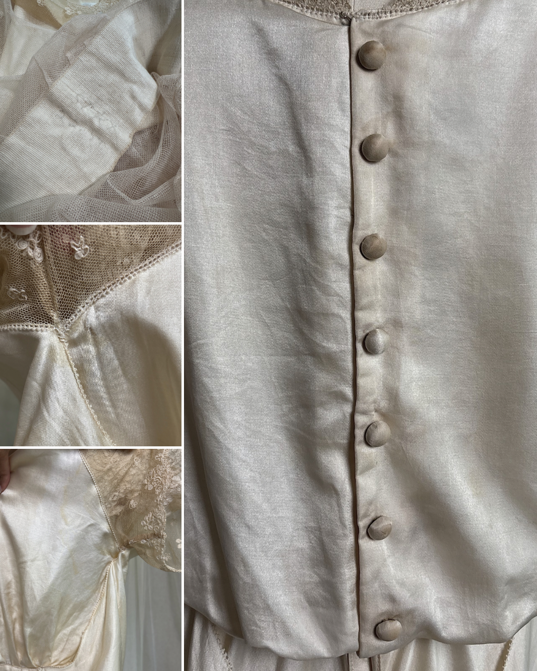 Antique 1920's Bridal Gown - Ivory Silk Satin with Cotton Tulle Lining & Ruffled Lace by Lyman's of Rochester | M