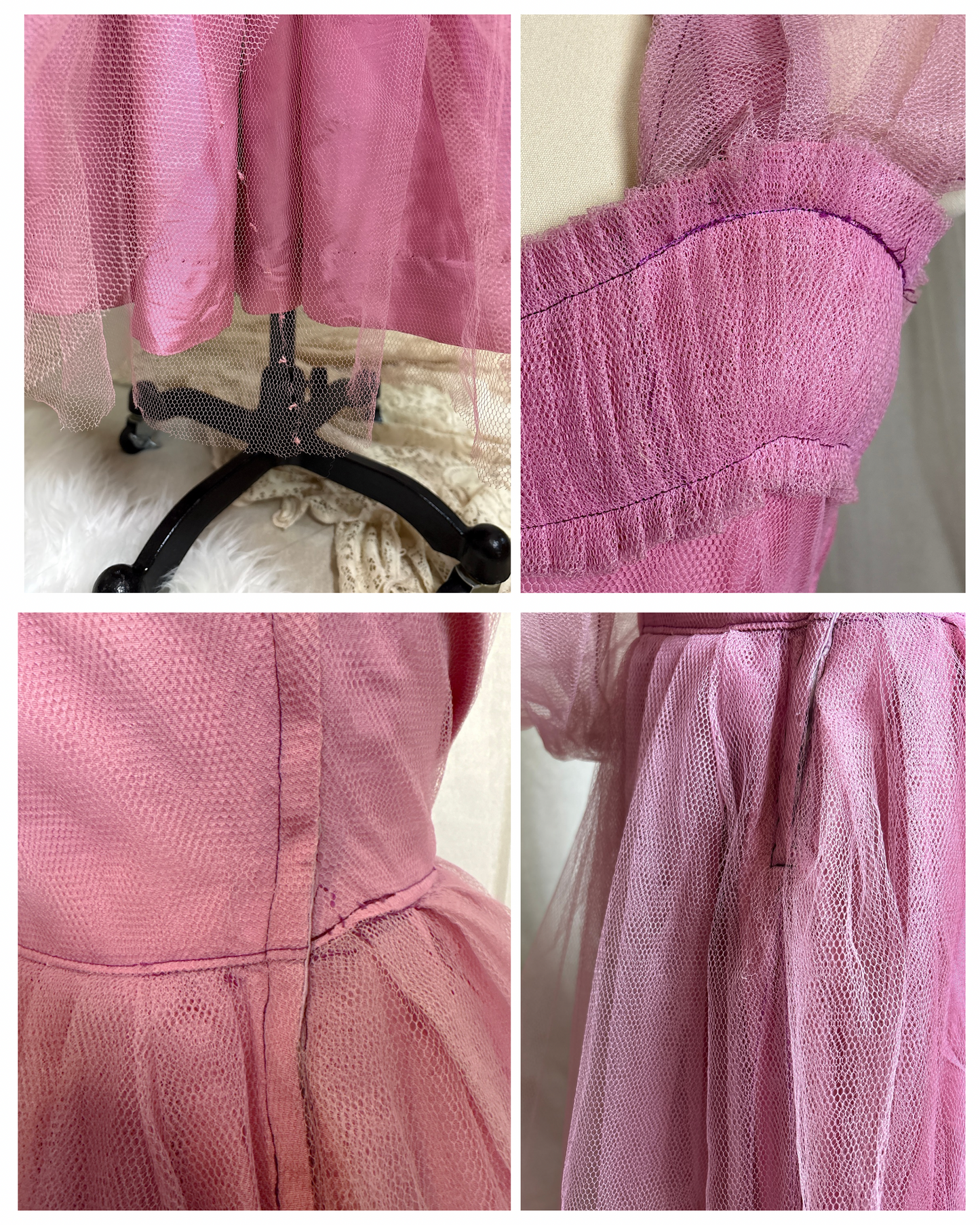 Vintage 1950's Cupcake Halter Dress - Lilac Purple Taffeta with Tulle Overlay & Floral Adornments | S, M