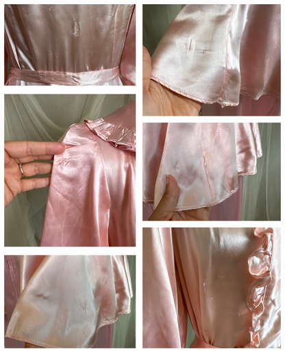 Vintage 1940’s-1950's Dressing Gown - Princess Pink Rayon Satin with Rhinestone Belt | S, M