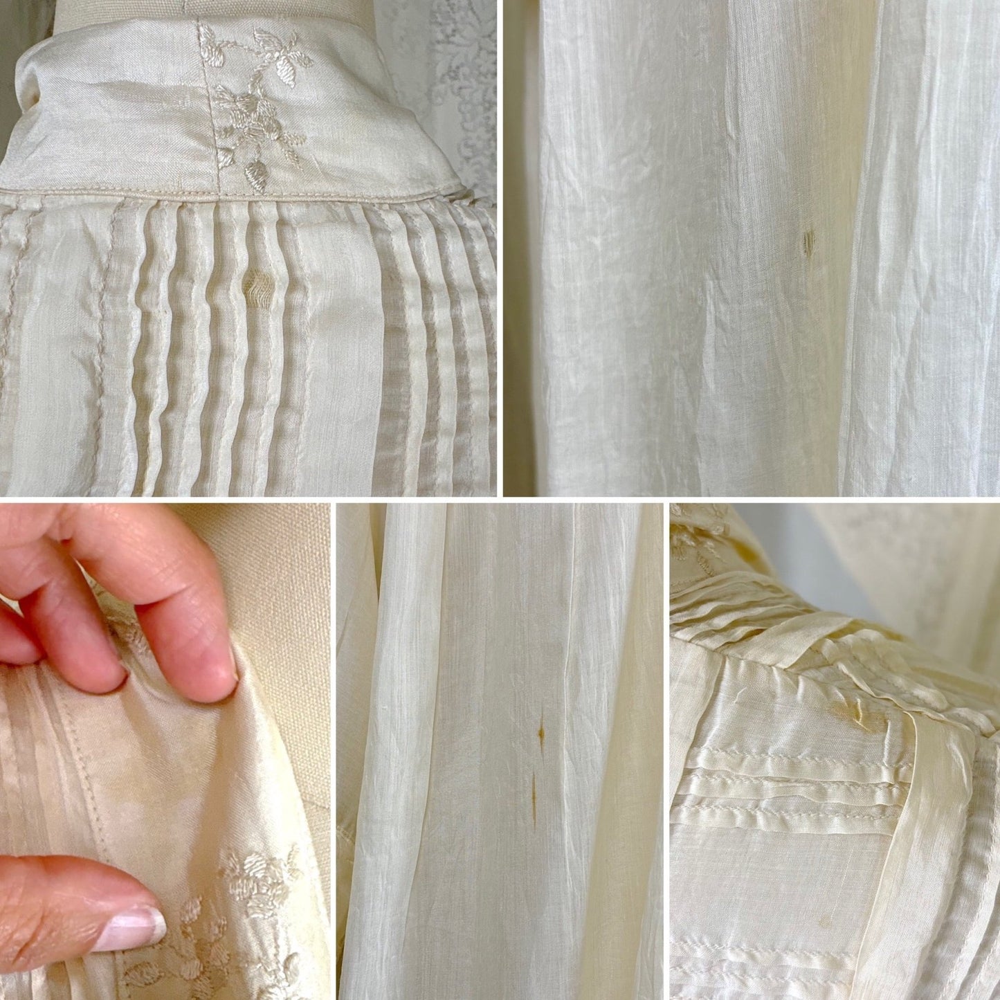 Antique 1900's 1910's Edwardian Robe - Semi Sheer White Silk with Pintuck Detail & Bell Sleeves - Daggers & Dames