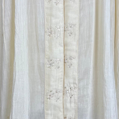 Antique 1900's 1910's Edwardian Robe - Semi Sheer White Silk with Pintuck Detail & Bell Sleeves - Daggers & Dames