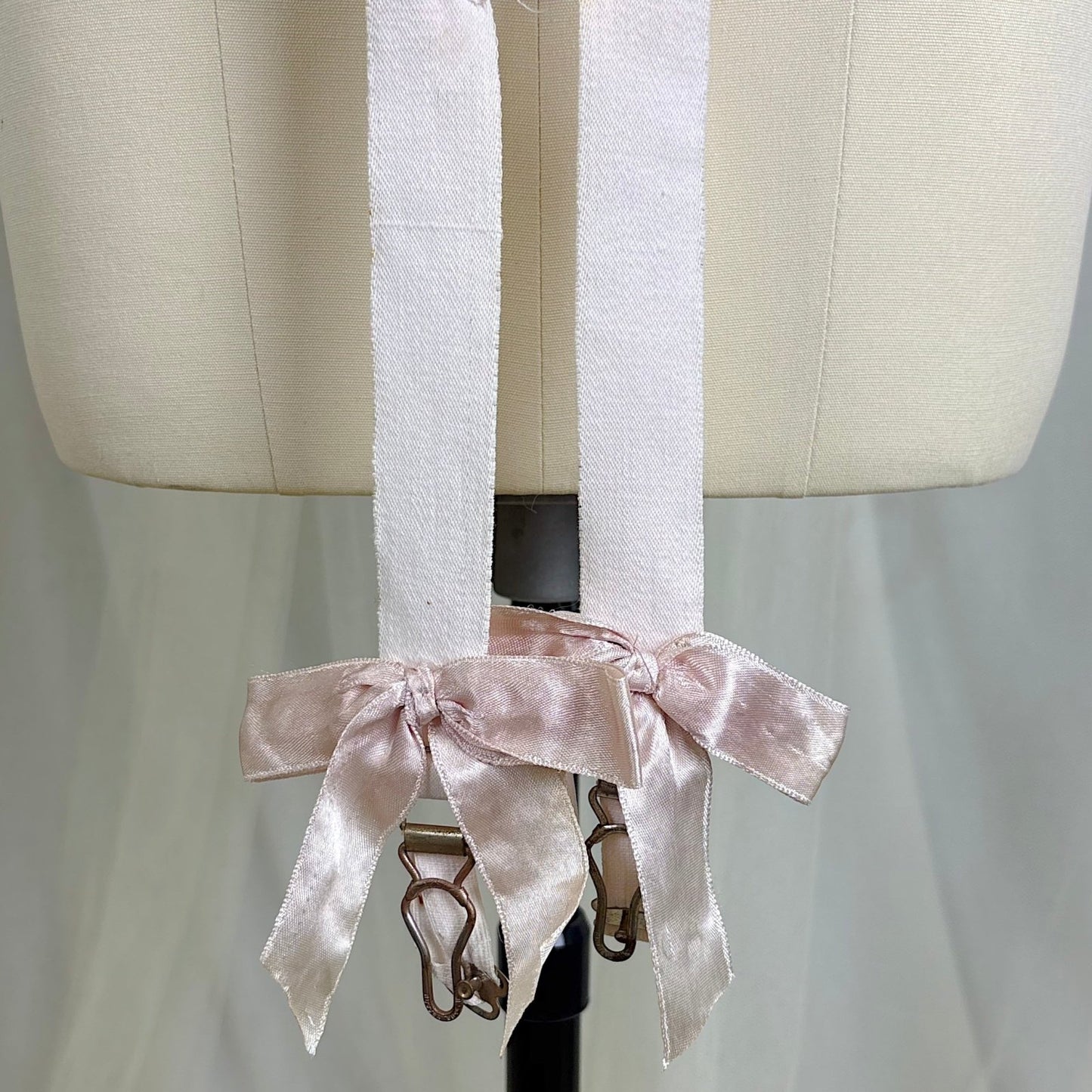 Antique 1900's - 1910's Palest Pink Cotton Coutil Underbust Corset with Floral Lace & Satin Bows, size 24 waist - Daggers & Dames