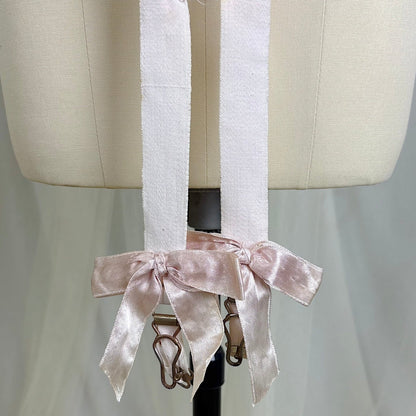 Antique 1900's - 1910's Palest Pink Cotton Coutil Underbust Corset with Floral Lace & Satin Bows, size 24 waist - Daggers & Dames