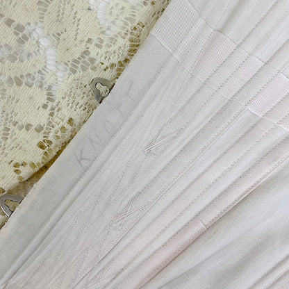 Antique 1900's - 1910's Palest Pink Cotton Coutil Underbust Corset with Floral Lace & Satin Bows, size 24 waist - Daggers & Dames