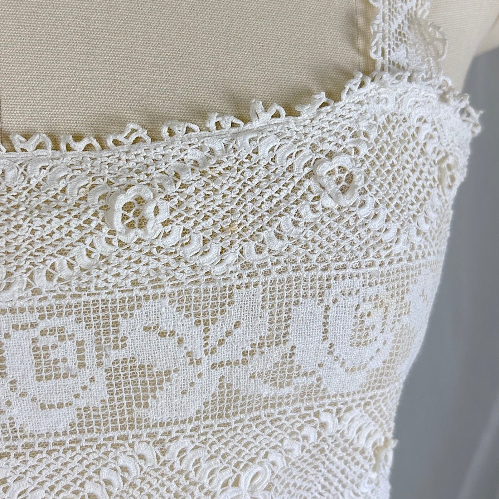 Antique 1910's - 1920's Irish Crochet & Filet Mixed Lace Camisole by Lucile Somarco, size M - Daggers & Dames