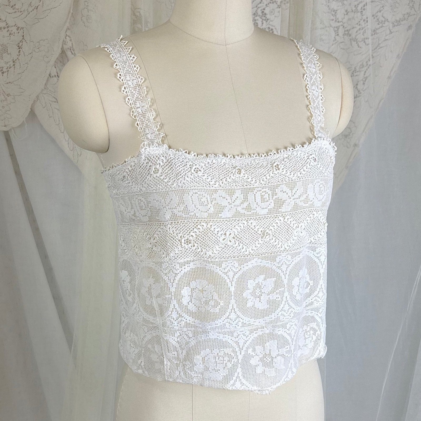 Antique 1910's - 1920's Irish Crochet & Filet Mixed Lace Camisole by Lucile Somarco, size M - Daggers & Dames