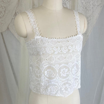 Antique 1910's - 1920's Irish Crochet & Filet Mixed Lace Camisole by Lucile Somarco, size M - Daggers & Dames