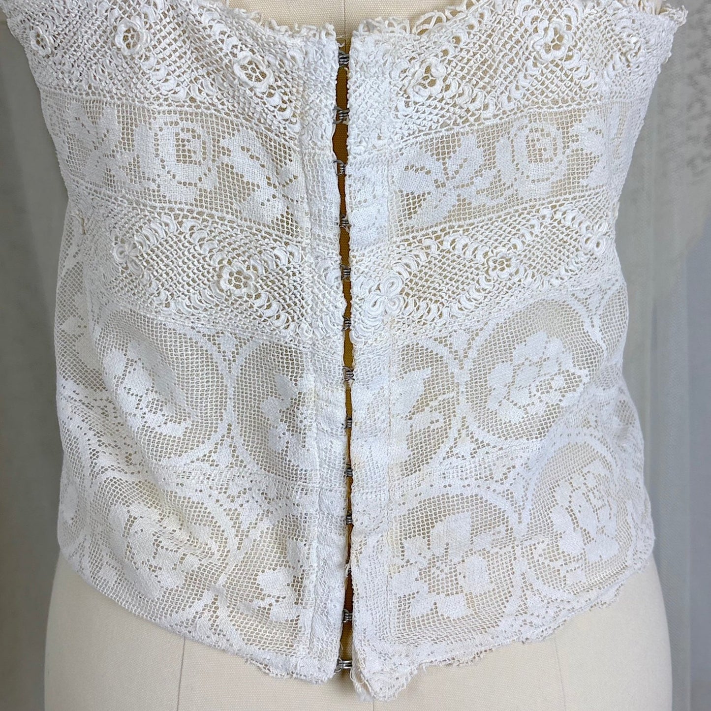 Antique 1910's - 1920's Irish Crochet & Filet Mixed Lace Camisole by Lucile Somarco, size M - Daggers & Dames
