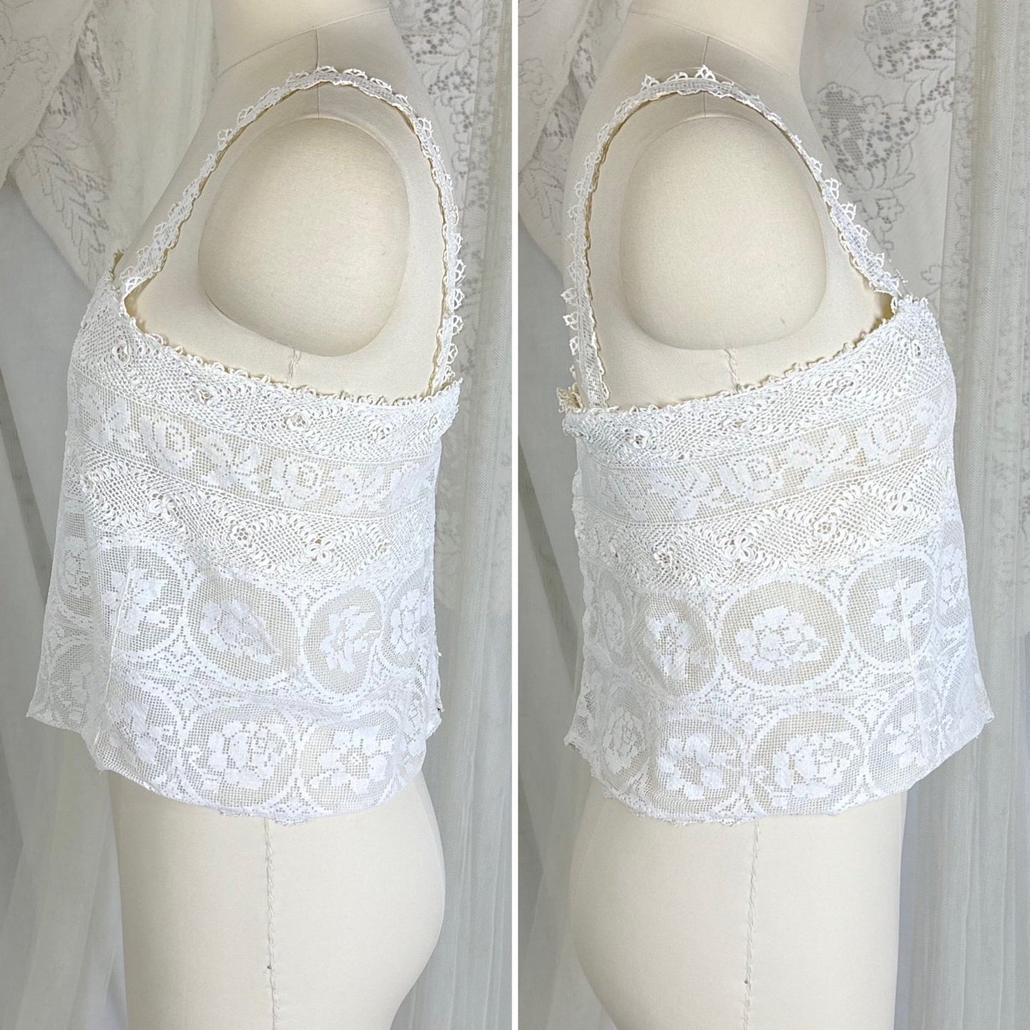 Antique 1910's - 1920's Irish Crochet & Filet Mixed Lace Camisole by Lucile Somarco, size M - Daggers & Dames