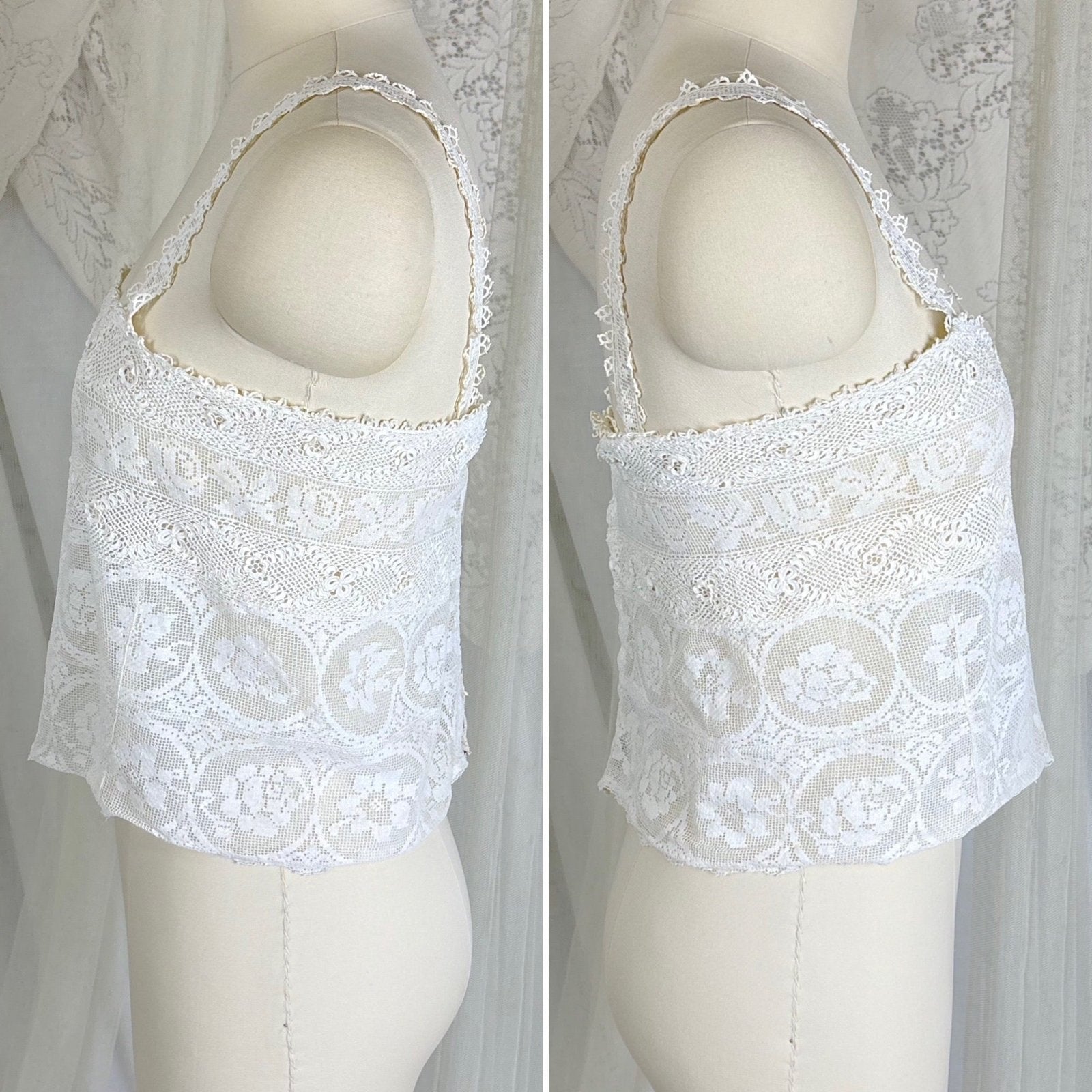 Antique 1910's - 1920's Irish Crochet & Filet Mixed Lace Camisole by Lucile Somarco, size M - Daggers & Dames