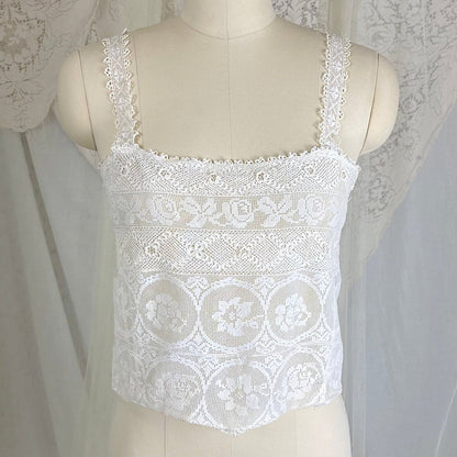 Antique 1910's - 1920's Irish Crochet & Filet Mixed Lace Camisole by Lucile Somarco, size M - Daggers & Dames