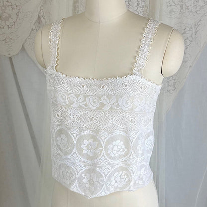 Antique 1910's - 1920's Irish Crochet & Filet Mixed Lace Camisole by Lucile Somarco, size M - Daggers & Dames