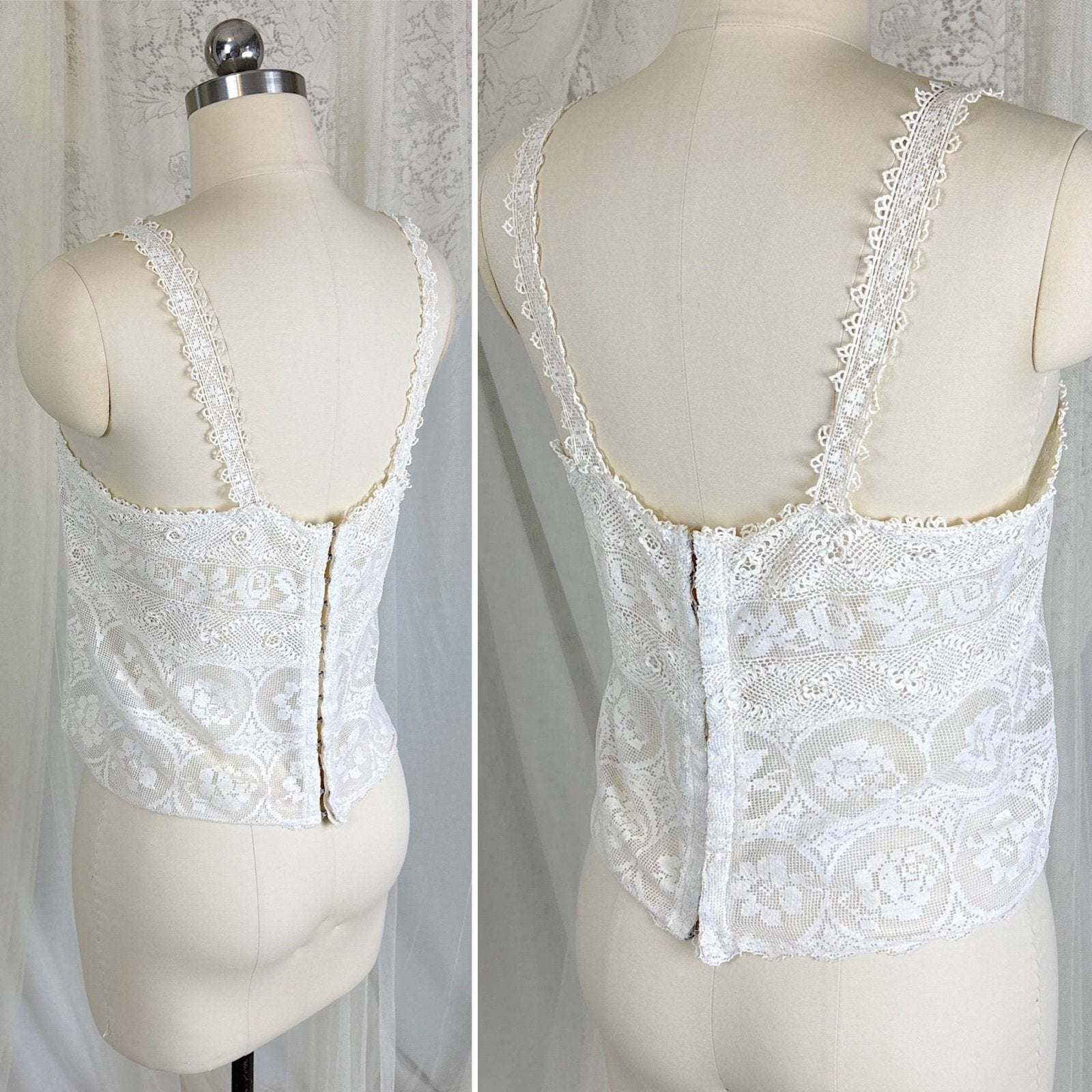Antique 1910's - 1920's Irish Crochet & Filet Mixed Lace Camisole by Lucile Somarco, size M - Daggers & Dames