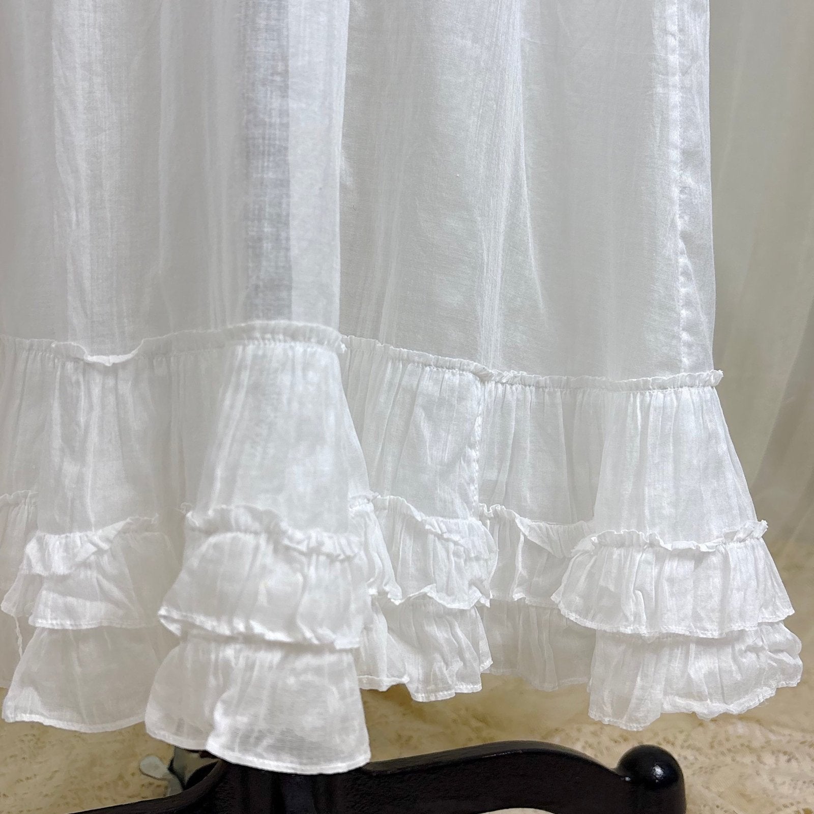 Antique 1910's Edwardian Semi - Sheer White Cotton Lawn Petticoat with Triple Layer Ruffled Hem, size XXS - Daggers & Dames