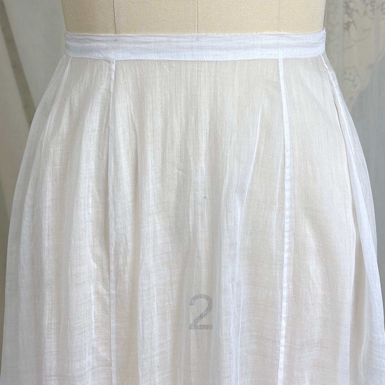 Antique 1910's Edwardian Semi - Sheer White Cotton Lawn Petticoat with Triple Layer Ruffled Hem, size XXS - Daggers & Dames